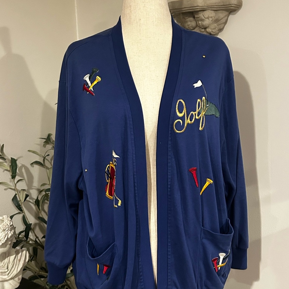 Women's Blue Embroidered Golf Cardigan